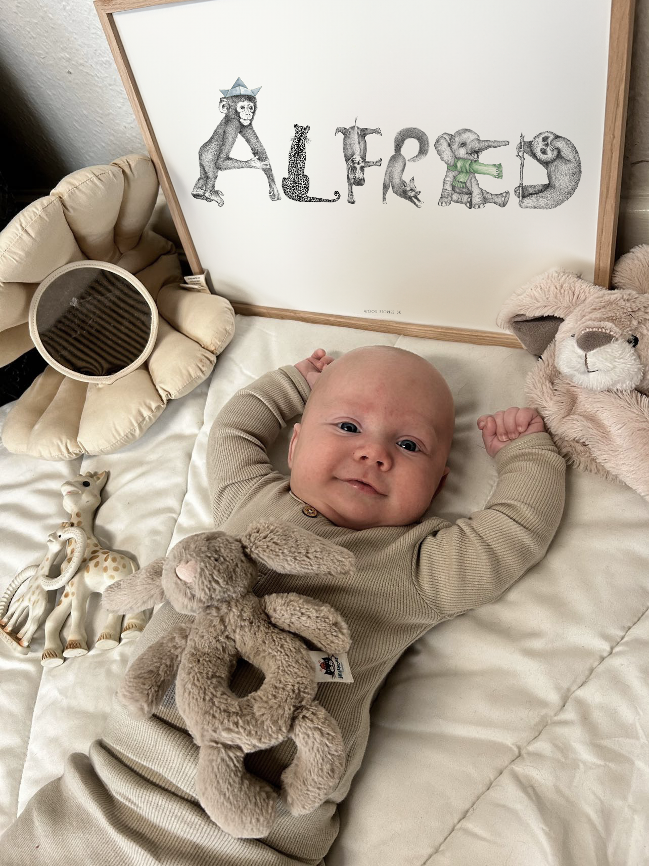 Navneplakat med dyr - Alfred - til børneværelse