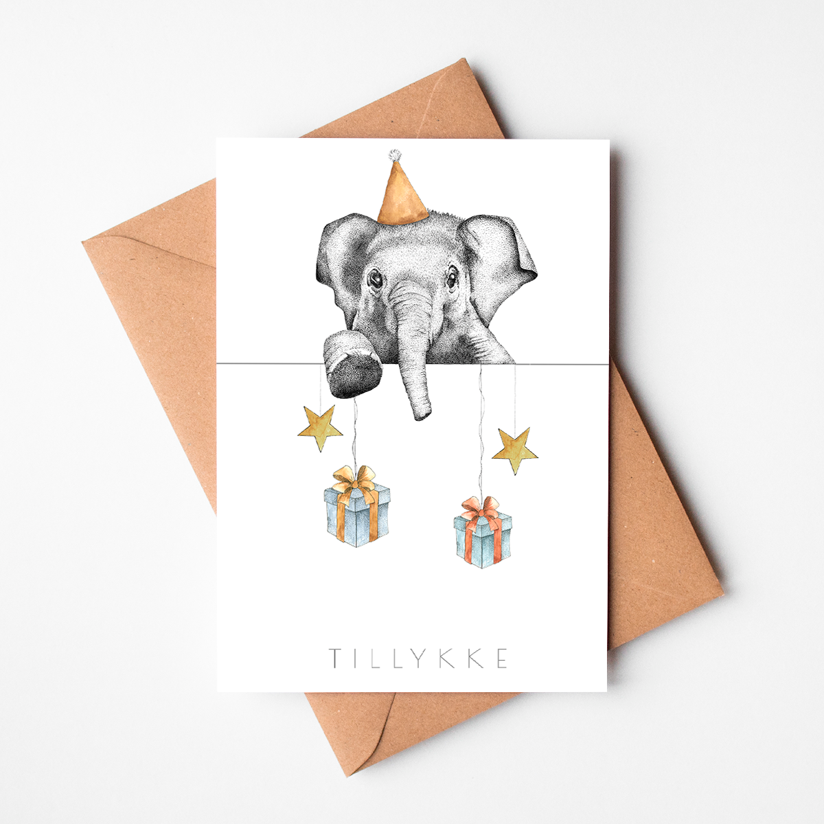 "Tillykke" kort - elefant