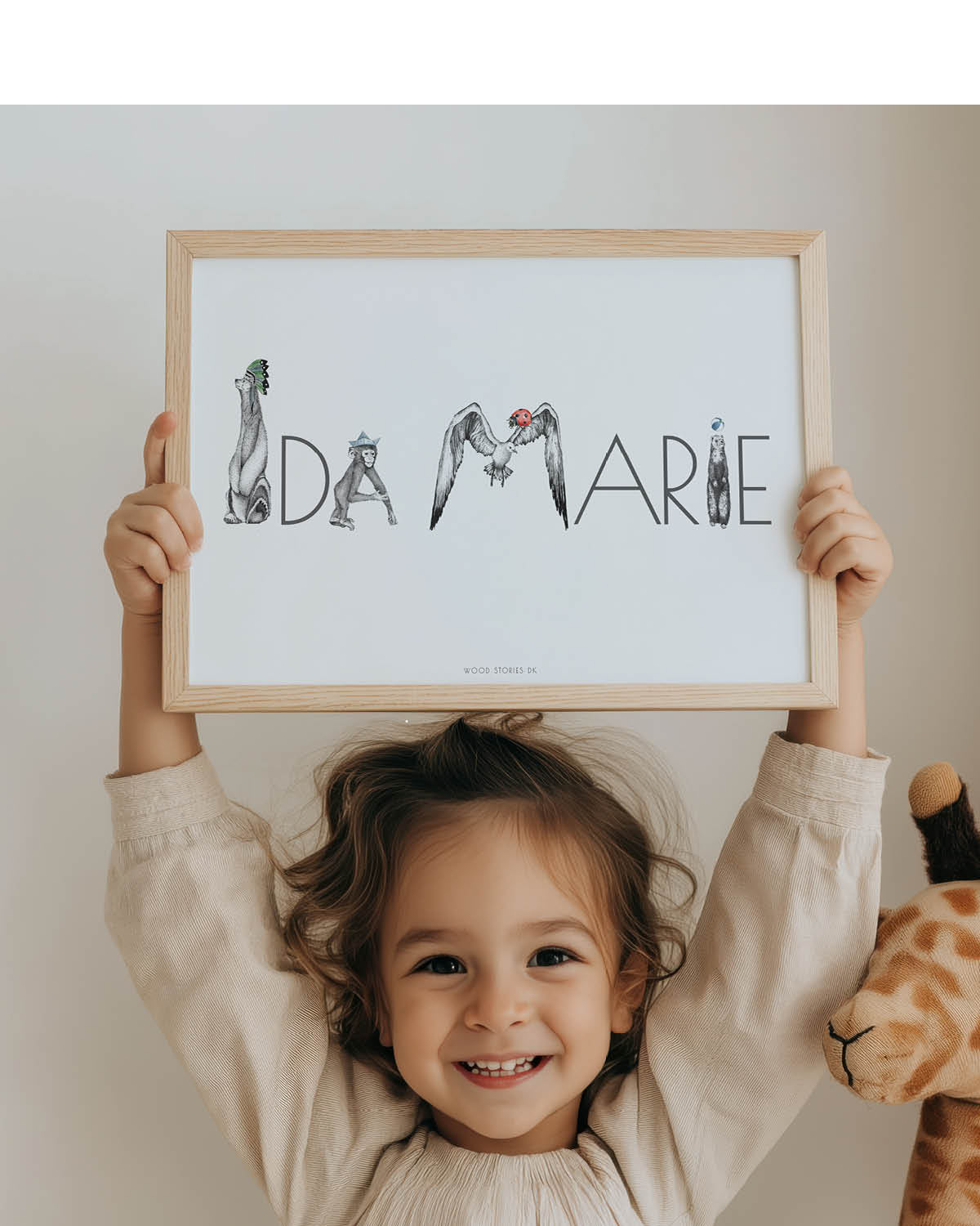 Navneplakat med dyr & bogstaver - Ida Marie - til børneværelse
