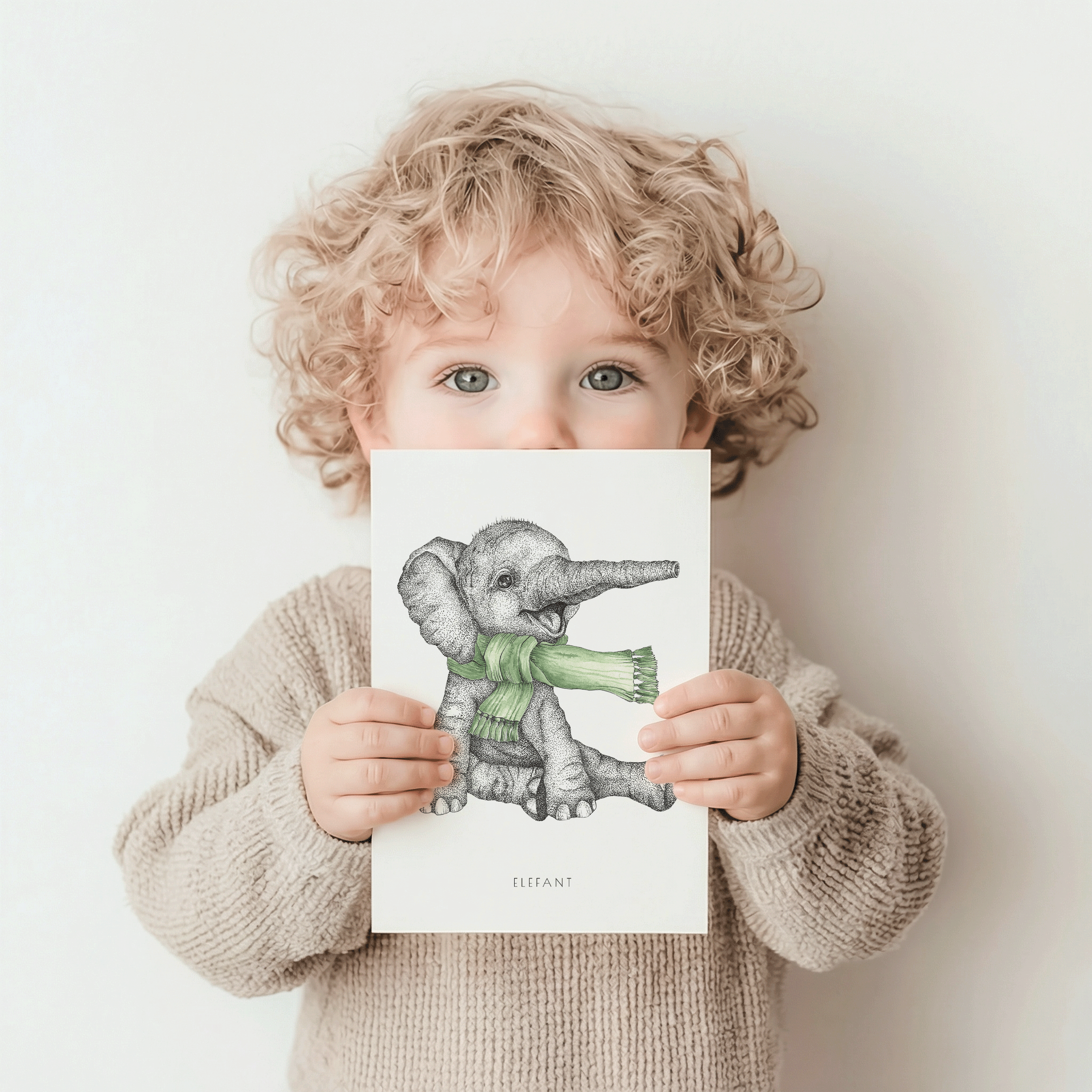 Håndtegnet elefant illustration - kort til børn