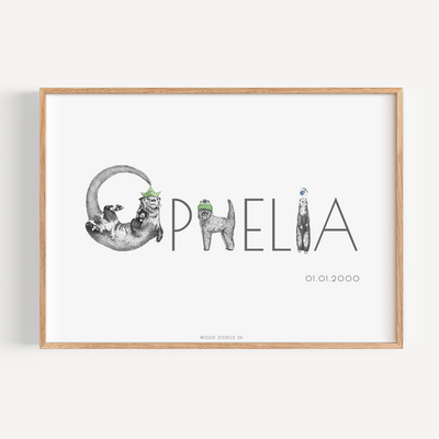 Personlig navneplakat / blandet dyr - Ophelia