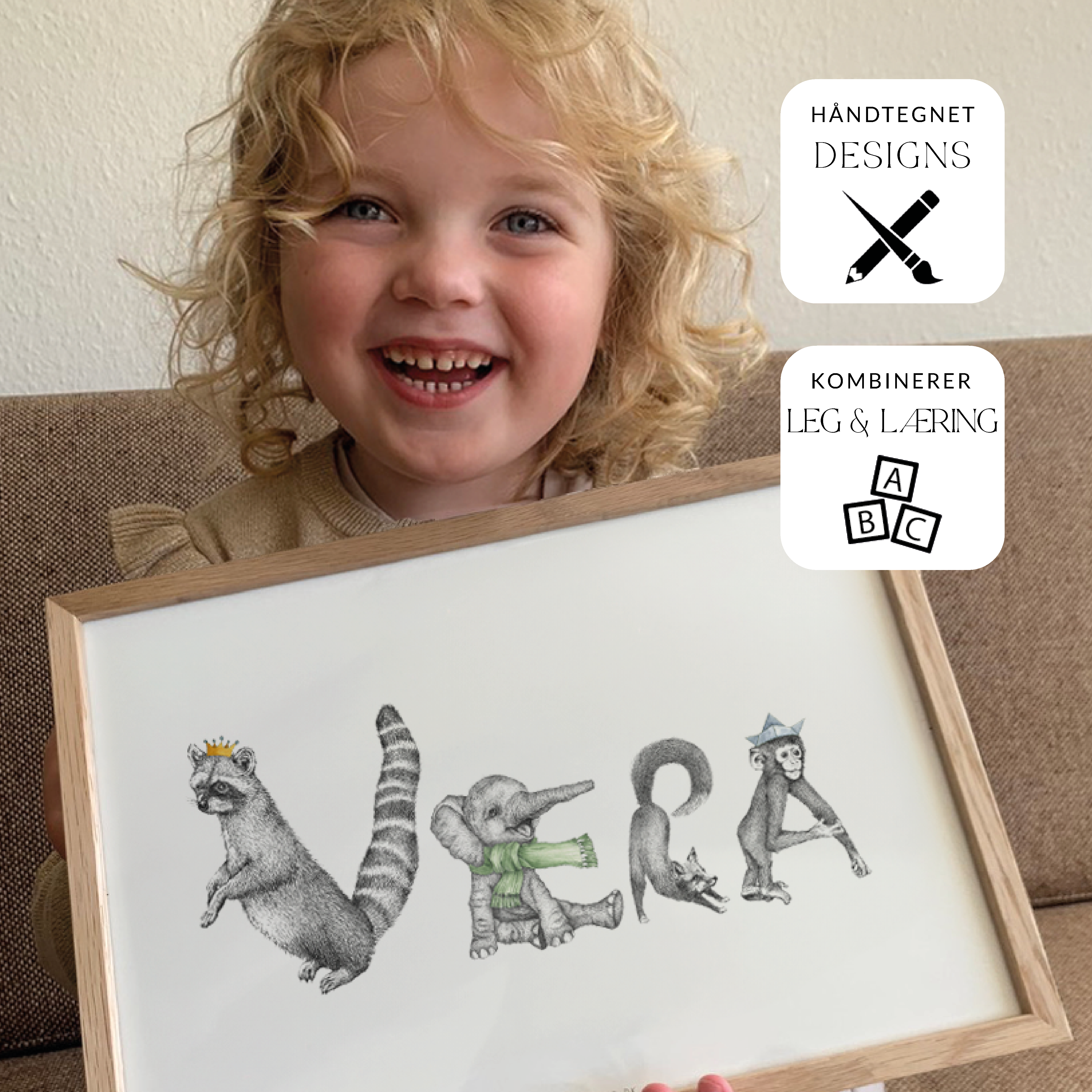Personlig navneplakat - med håndtegnede illustrationer
