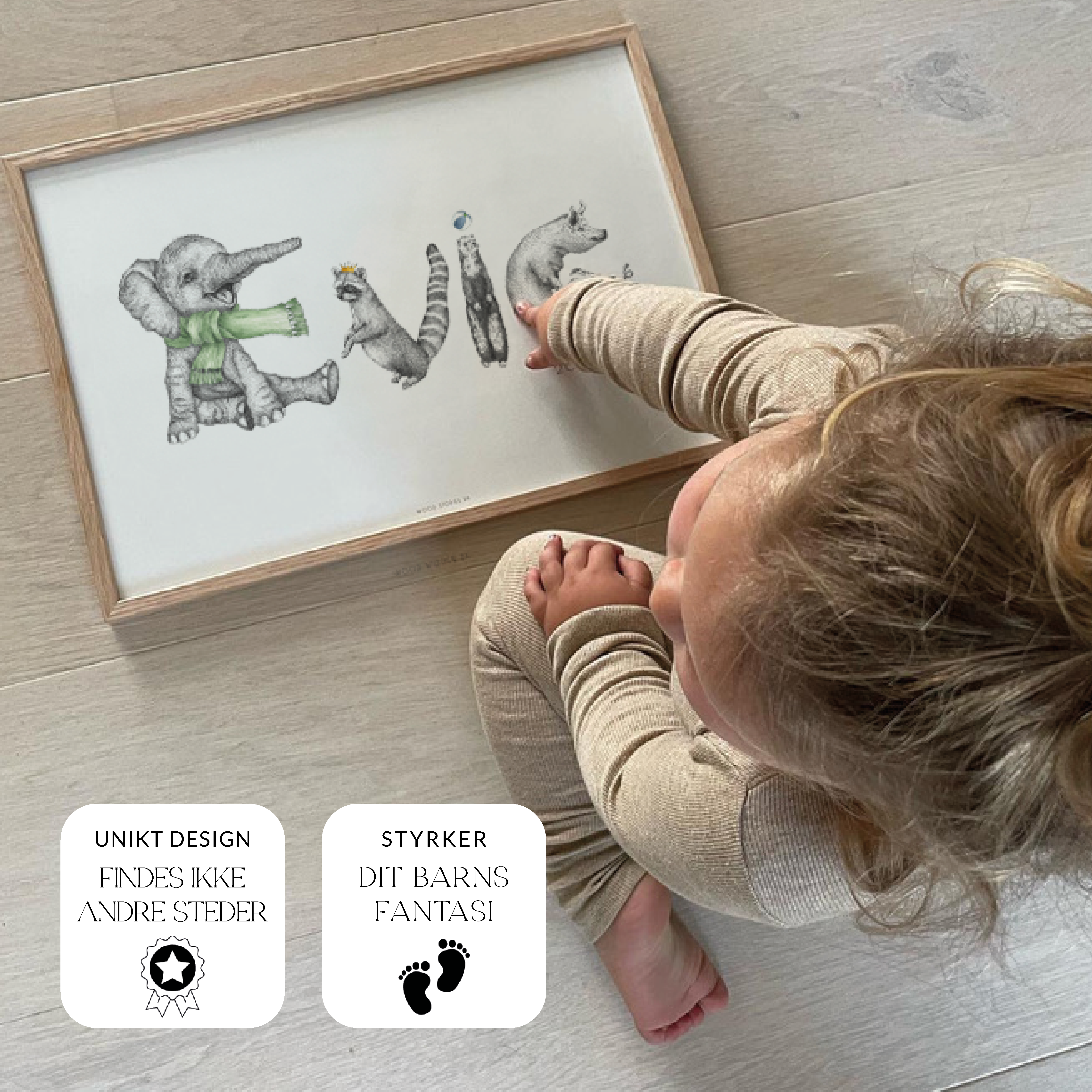 Personlig navneplakat - med håndtegnede illustrationer