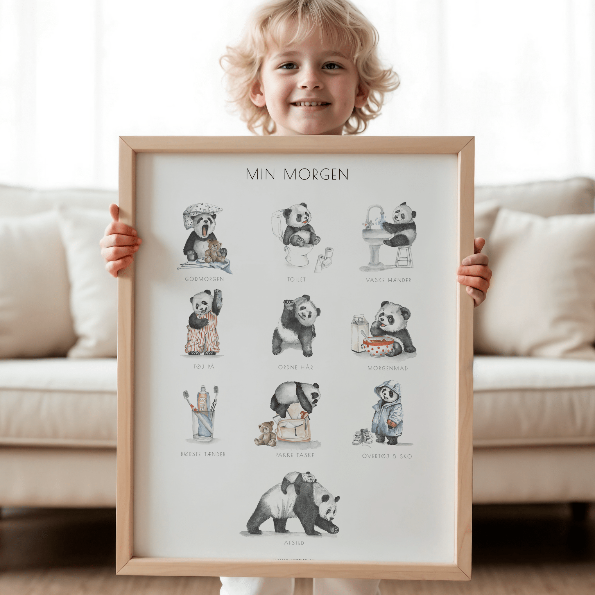 Piktogramplakat til børn – Min morgen illustration til børneværelse - WOOD STORIES DK