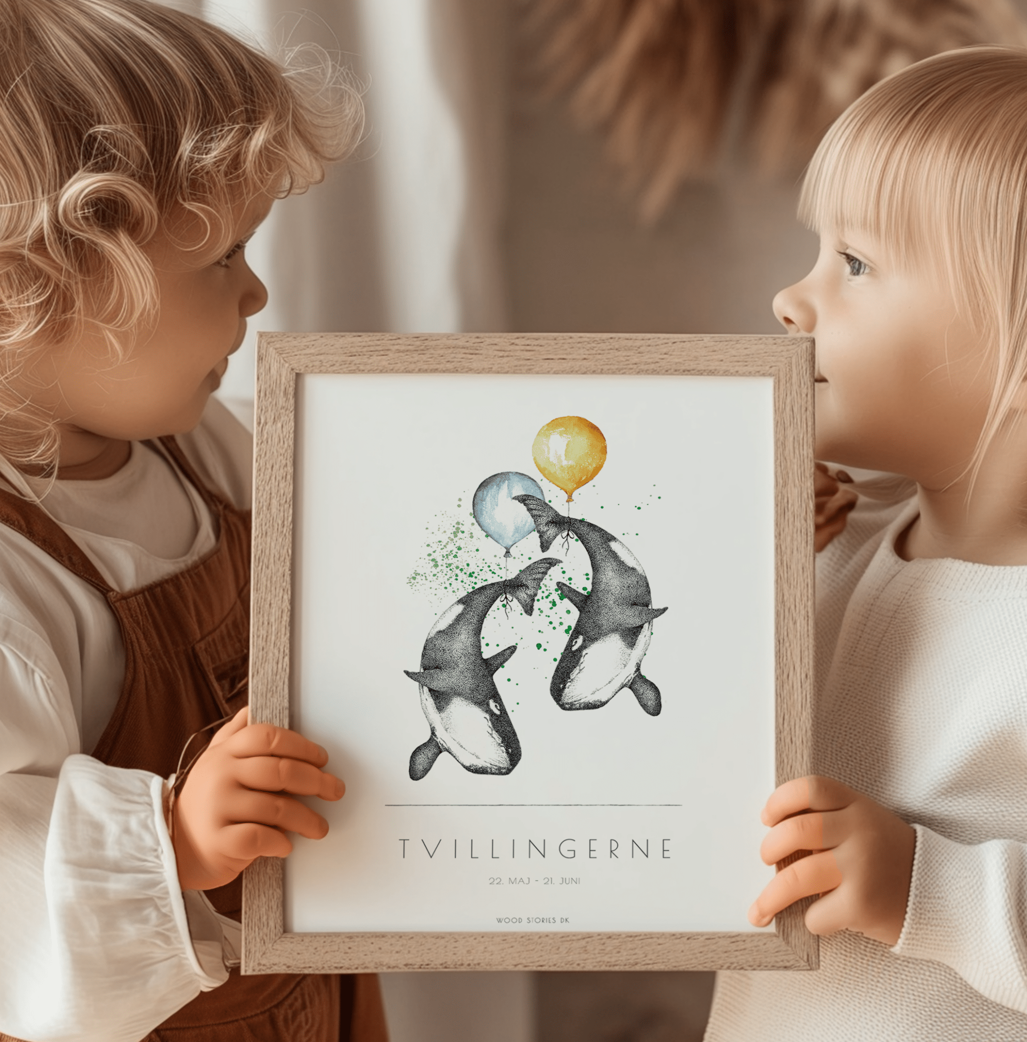 Stjernetegnsplakat - Tvillingerne illustration til børneværelse - WOOD STORIES DK